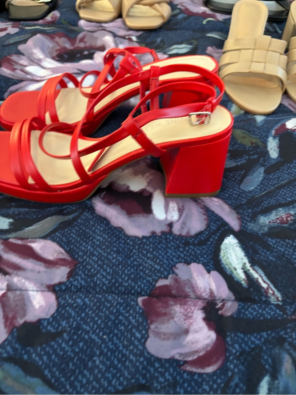 Nine West Red Strappy Block Heel Sandals - Picture 6 of 7